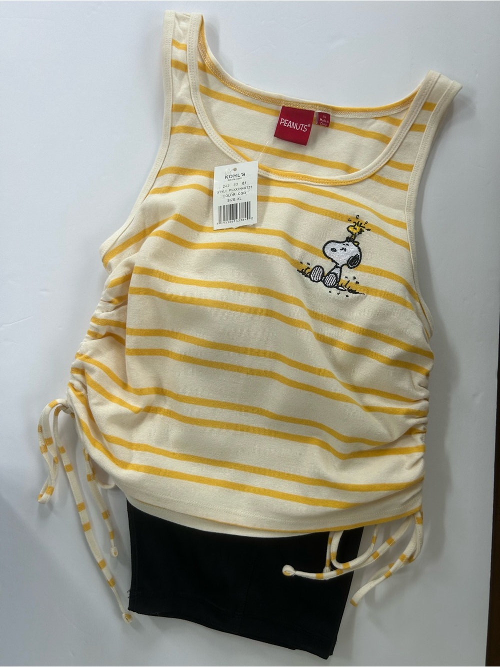 Back to School -Peanuts Striped Tank Top with Snoopy logo and Black biker shorts